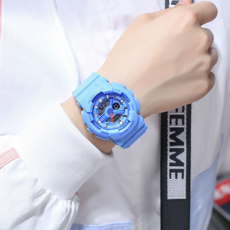 Couple Electronic Watches Plastic Case Silicone Strap Stainless Steel Clasp Round Dial - Image 10