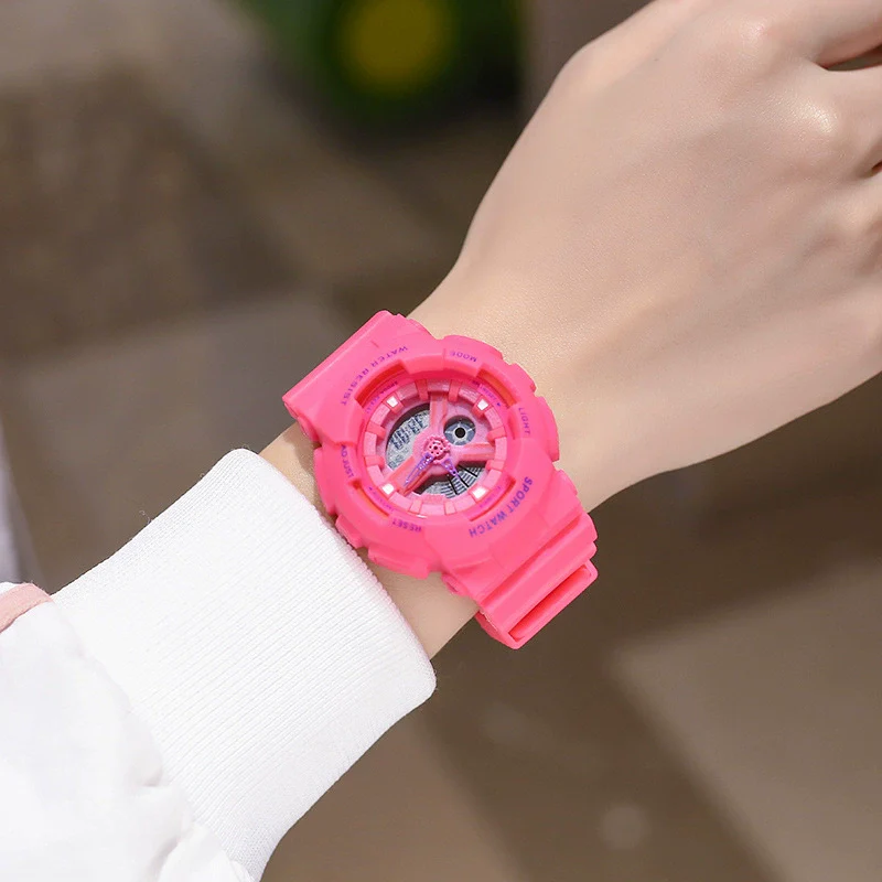 Couple Electronic Watches Plastic Case Silicone Strap Stainless Steel Clasp Round Dial - Image 11