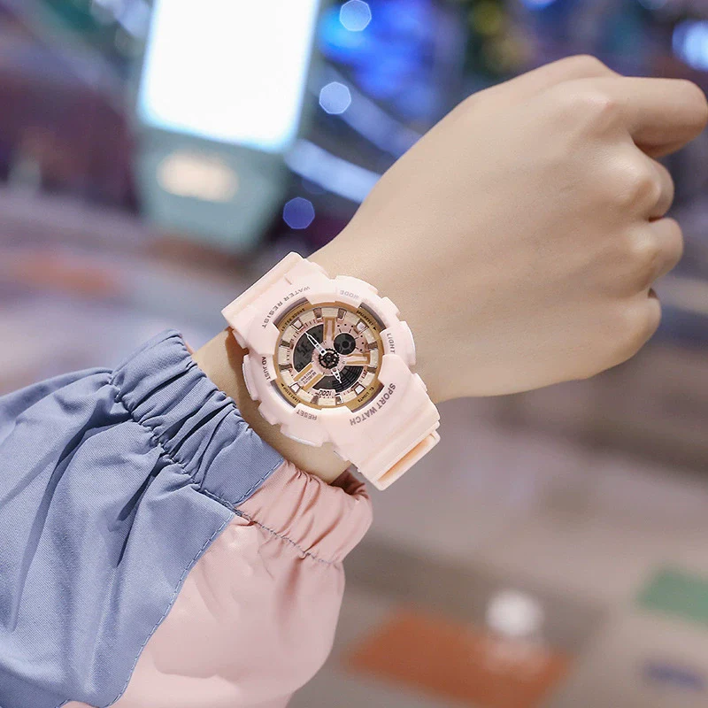 Couple Electronic Watches Plastic Case Silicone Strap Stainless Steel Clasp Round Dial - Image 3
