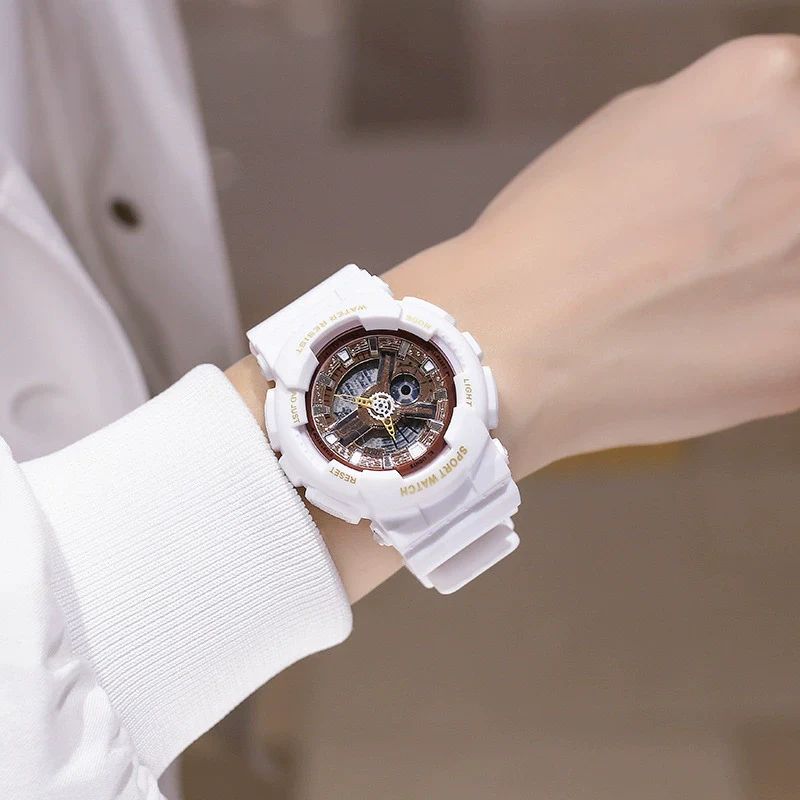 Couple Electronic Watches Plastic Case Silicone Strap Stainless Steel Clasp Round Dial - Image 5