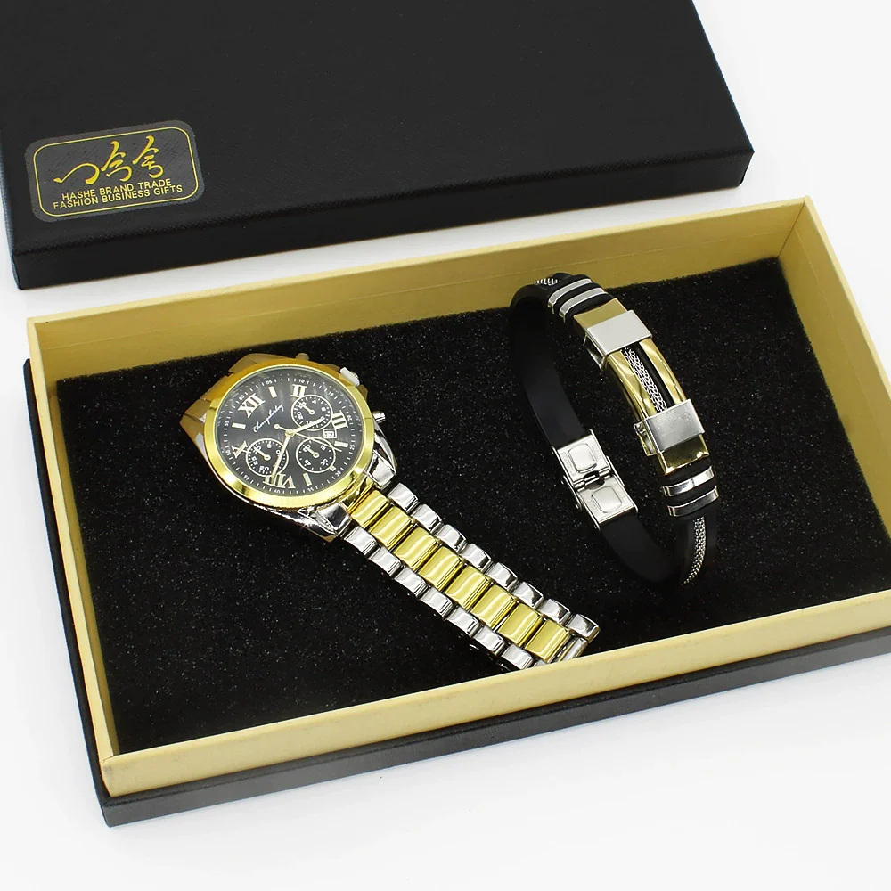 Couple Fashion Alloy Wristwatch Set With Round Dial And Printed Logo - Image 7