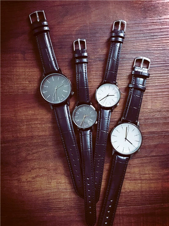 Couple Fashion Retro Belt Quartz Watch Metal Case Genuine Leather Strap Round Dial - Image 4