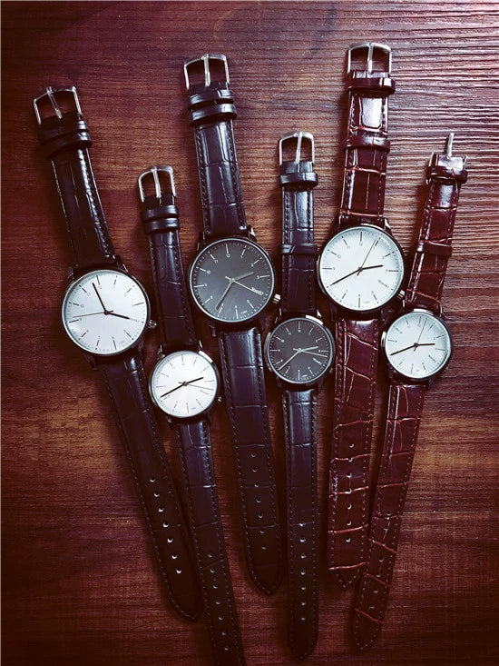 Couple Fashion Retro Belt Quartz Watch Metal Case Genuine Leather Strap Round Dial - Image 5