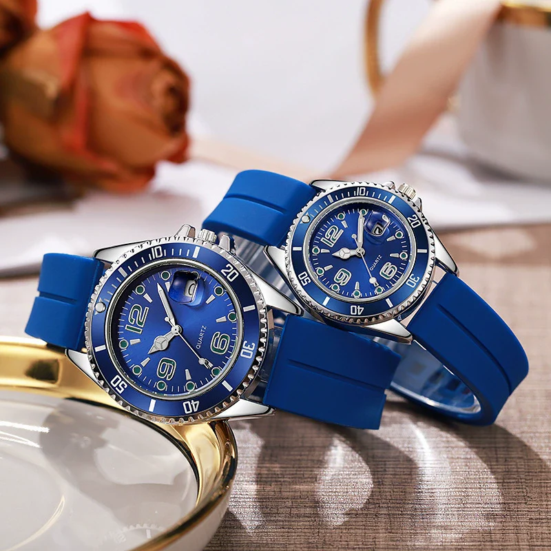 Couple Fashion Sports Silicone And Alloy Quartz Watch Round Dial Life Waterproof Stainless Steel Buckle - Image 4