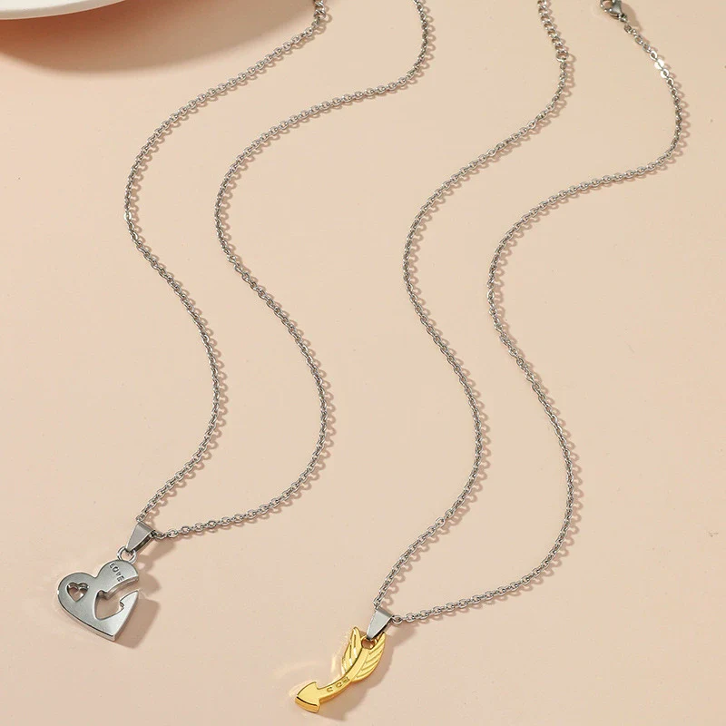 Couple Jewelry Titanium Steel Alloy Love Arrow Piercing Heart Pendant Necklace - Image 2