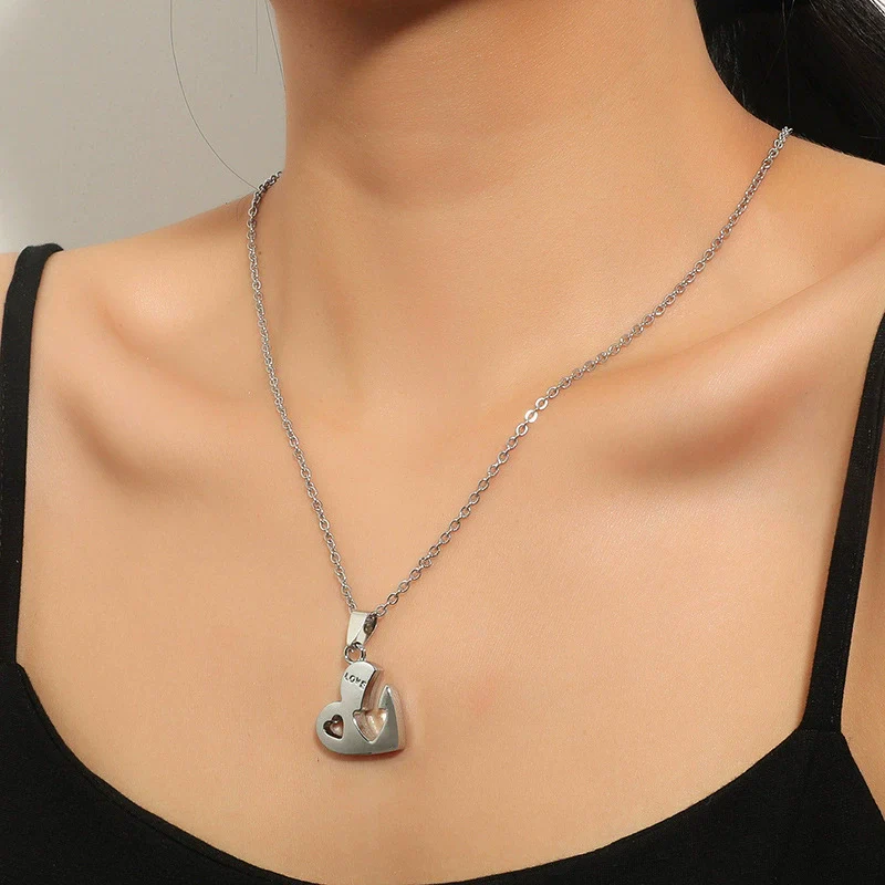 Couple Jewelry Titanium Steel Alloy Love Arrow Piercing Heart Pendant Necklace - Image 4