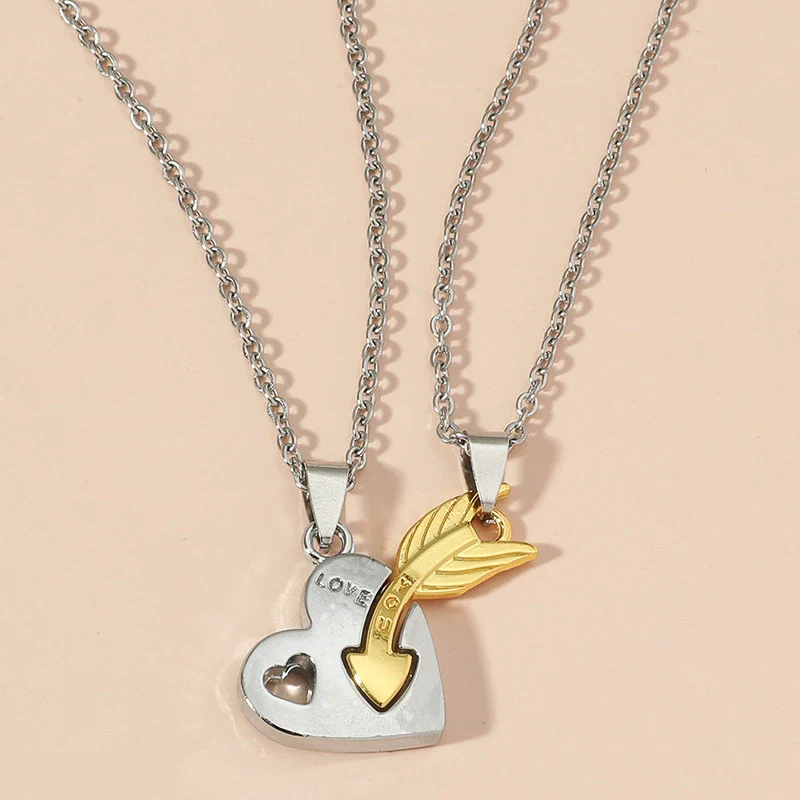 Couple Jewelry Titanium Steel Alloy Love Arrow Piercing Heart Pendant Necklace - Image 6