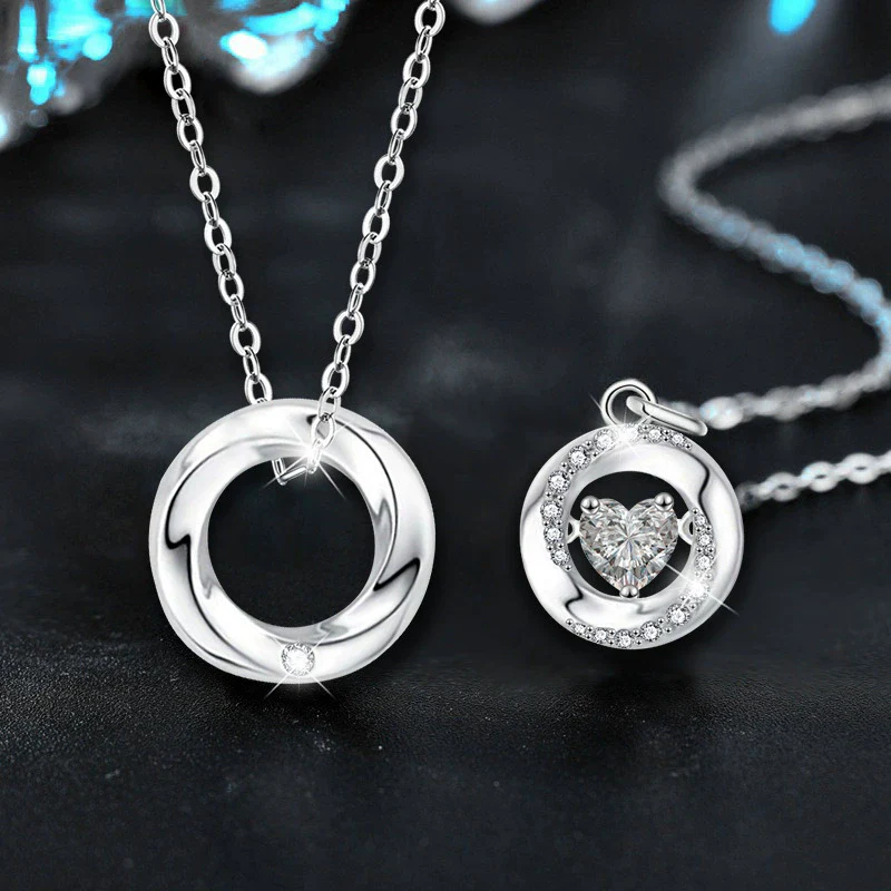 Couple Necklace S925 Sterling Silver Moissanite Heartshaped Pendant With Cross Chain