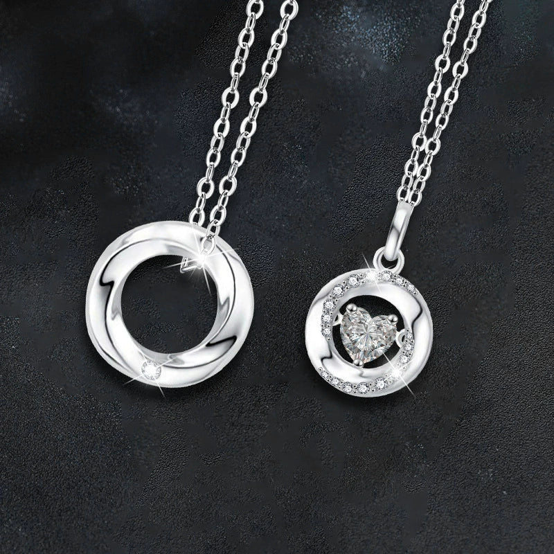 Couple Necklace S925 Sterling Silver Moissanite Heartshaped Pendant With Cross Chain - Image 2