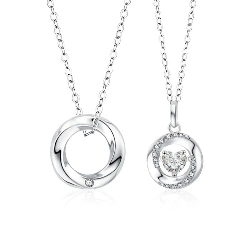 Couple Necklace S925 Sterling Silver Moissanite Heartshaped Pendant With Cross Chain - Image 4