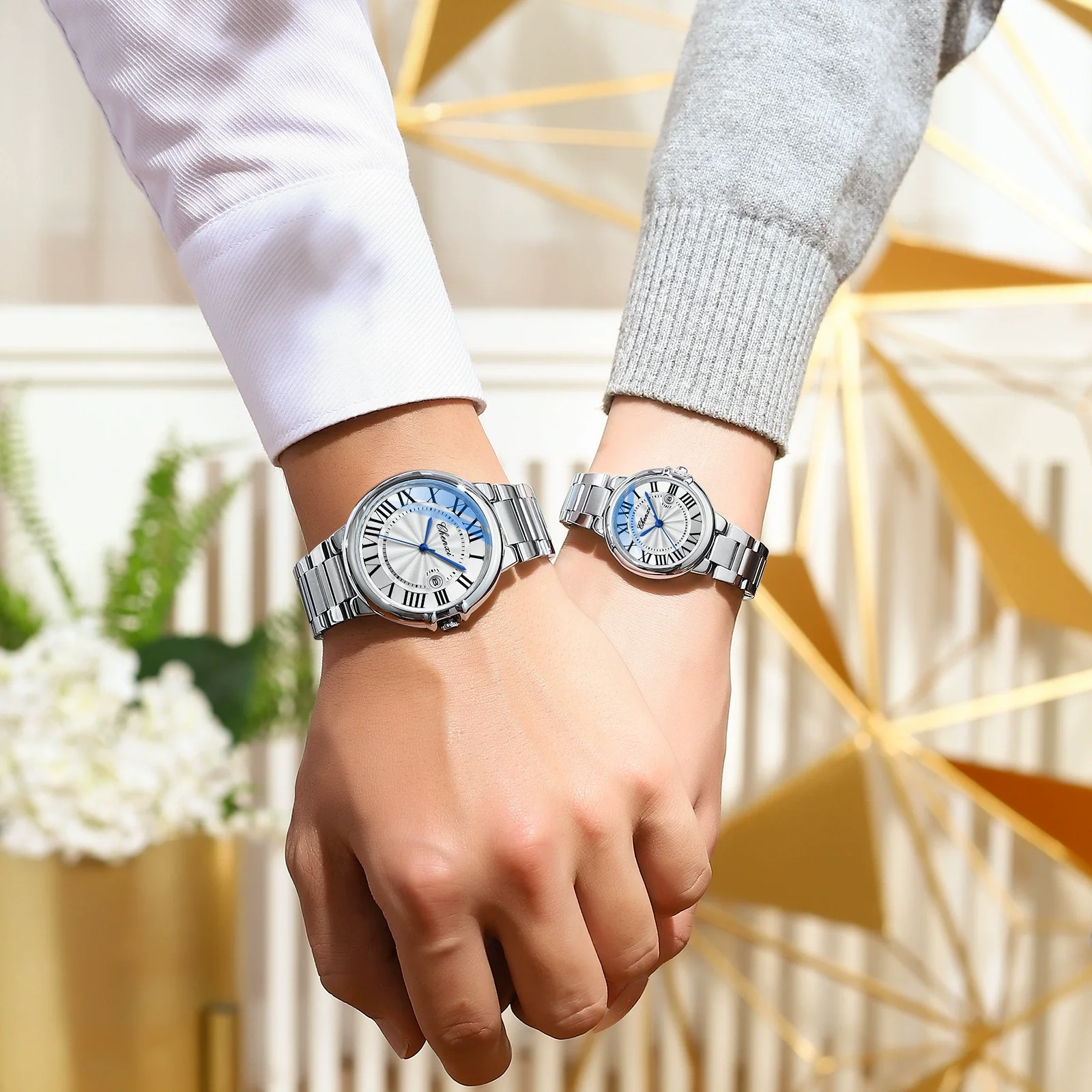 Couple Quartz Watch Stainless Steel Belt Round Dial Mineral Reinforced Glass Mirror Waterproof Luminous Leisure Style - Image 2