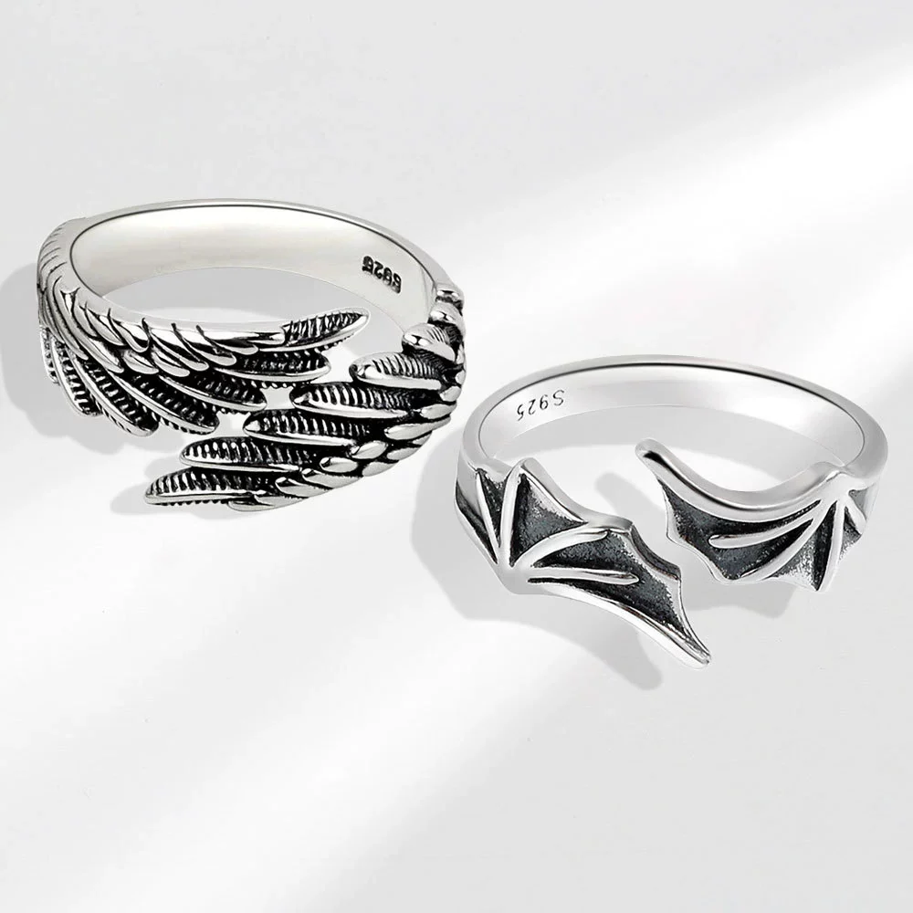 Couple Ring Angel And Devil Wings Retro Style Copper Electroplated