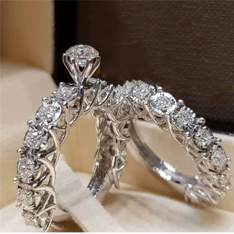 Couple Ring Copper Geometric Inlaid Zircon Fashionable Bridal Accessories