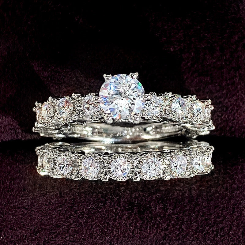 Couple Ring Copper Geometric Inlaid Zircon Fashionable Bridal Accessories - Image 4