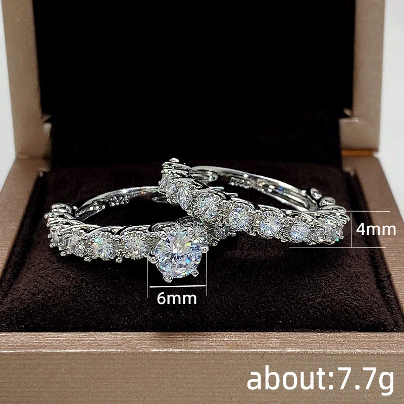 Couple Ring Copper Geometric Inlaid Zircon Fashionable Bridal Accessories - Image 5