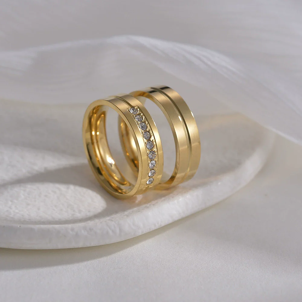 Couple Rings Stainless Steel Geometric Electroplating Zircon Jewelry