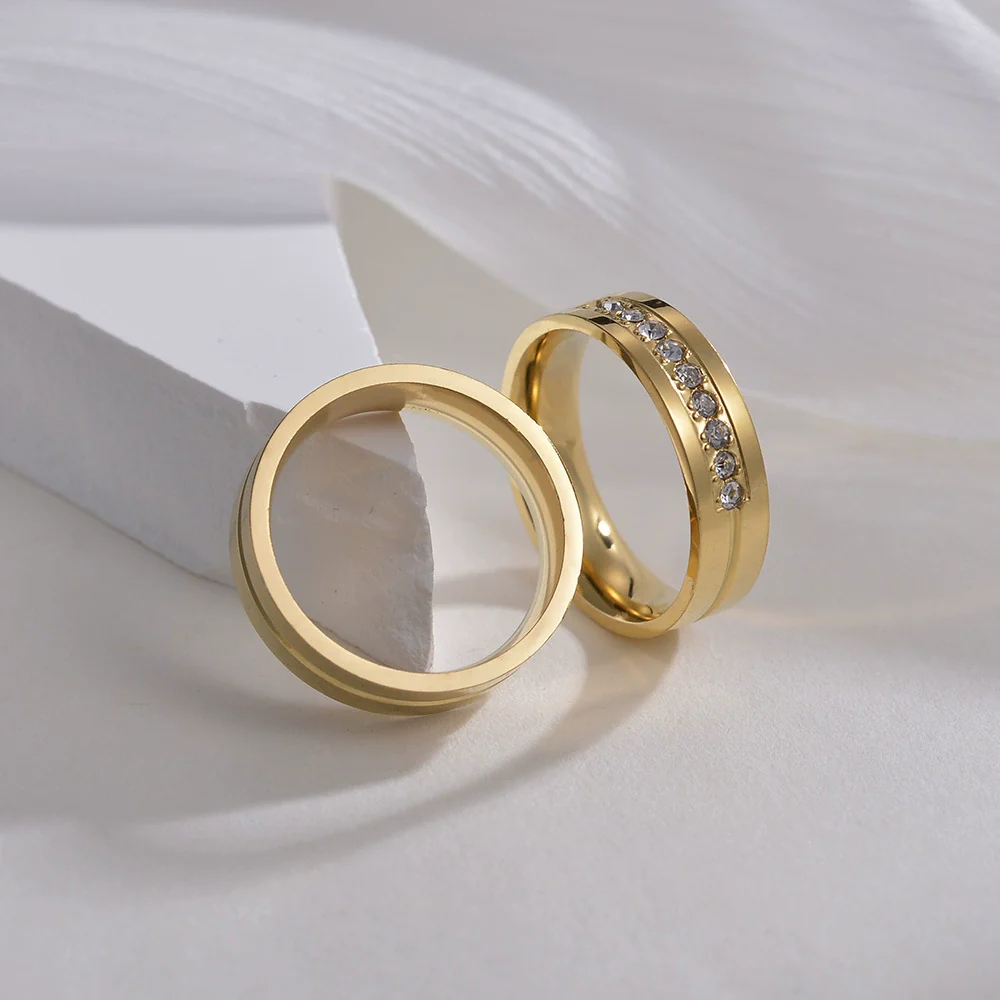 Couple Rings Stainless Steel Geometric Electroplating Zircon Jewelry - Image 3