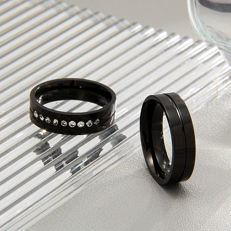 Couple Rings Stainless Steel Geometric Electroplating Zircon Jewelry - Image 4