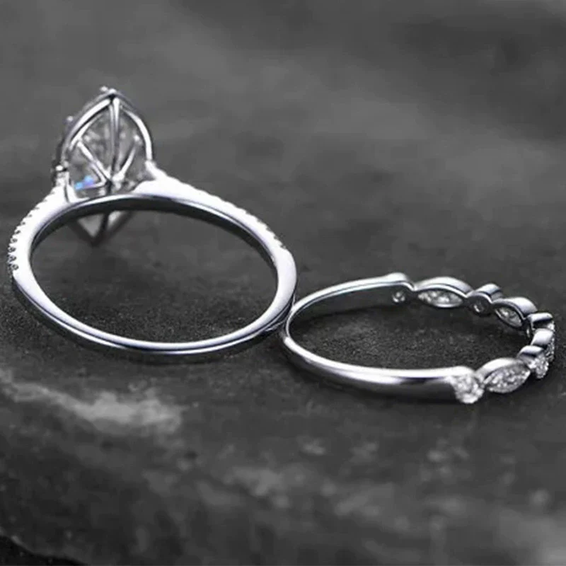 Couple Set Ring Copper Geometric Zircon Style - Image 3