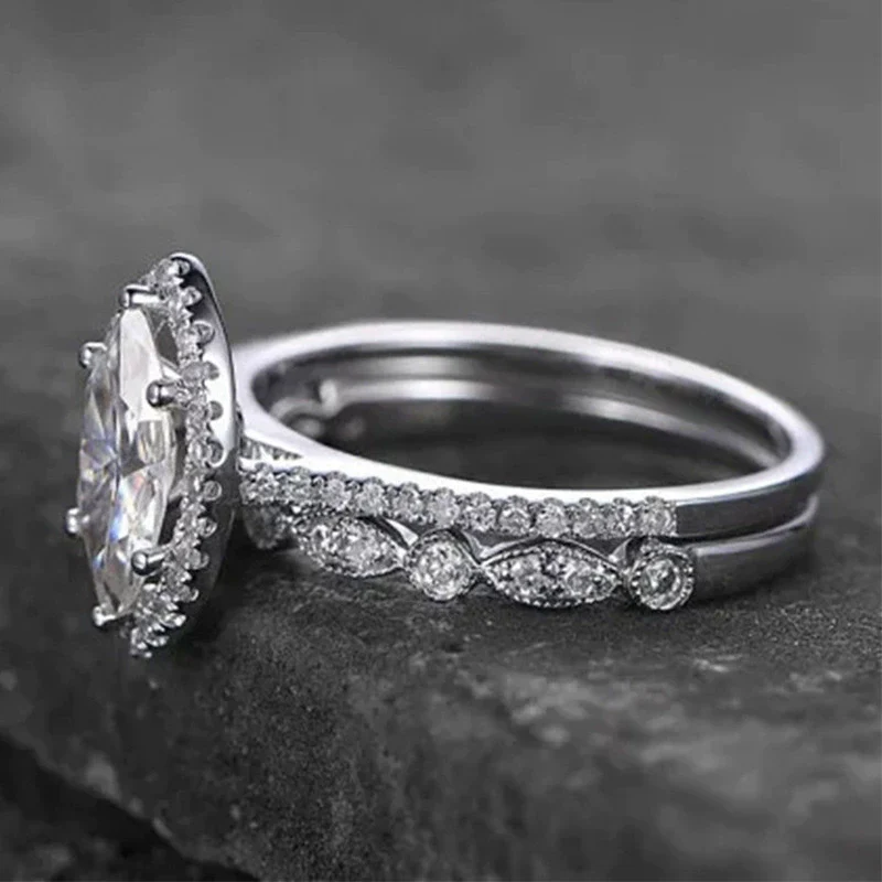 Couple Set Ring Copper Geometric Zircon Style - Image 4