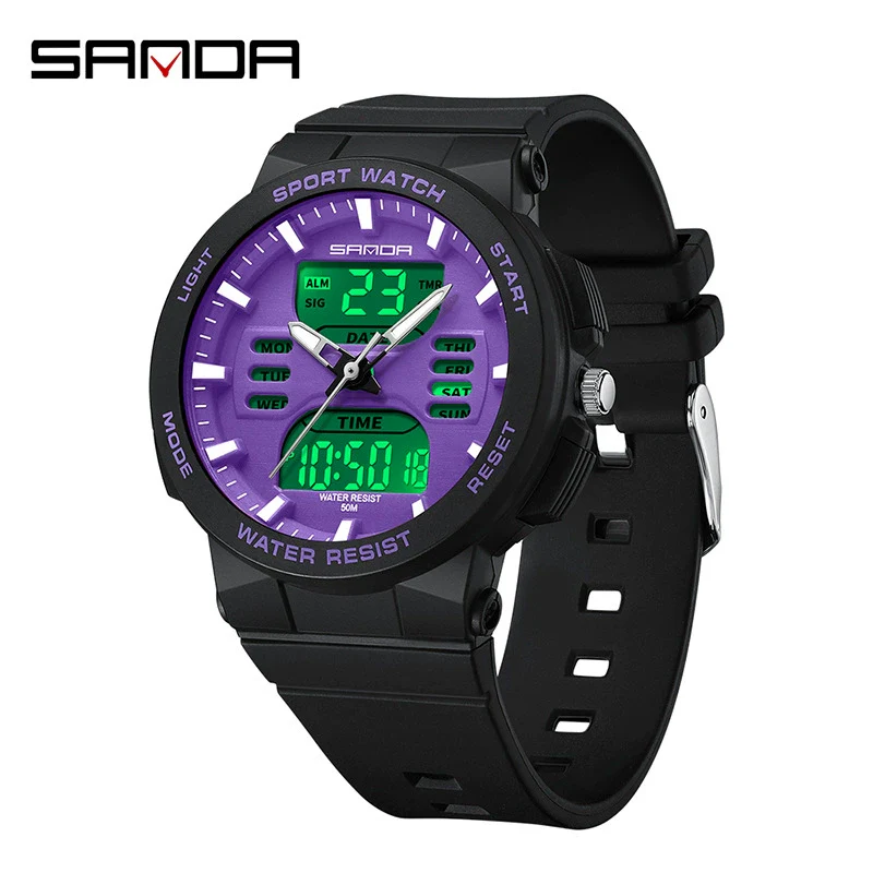 Couple Sports Watch Simple Dual Display Multifunction Luminous Waterproof Digital Watch With Abs Case Acrylic Mirror And Tpu Strap Round Dial - Image 6