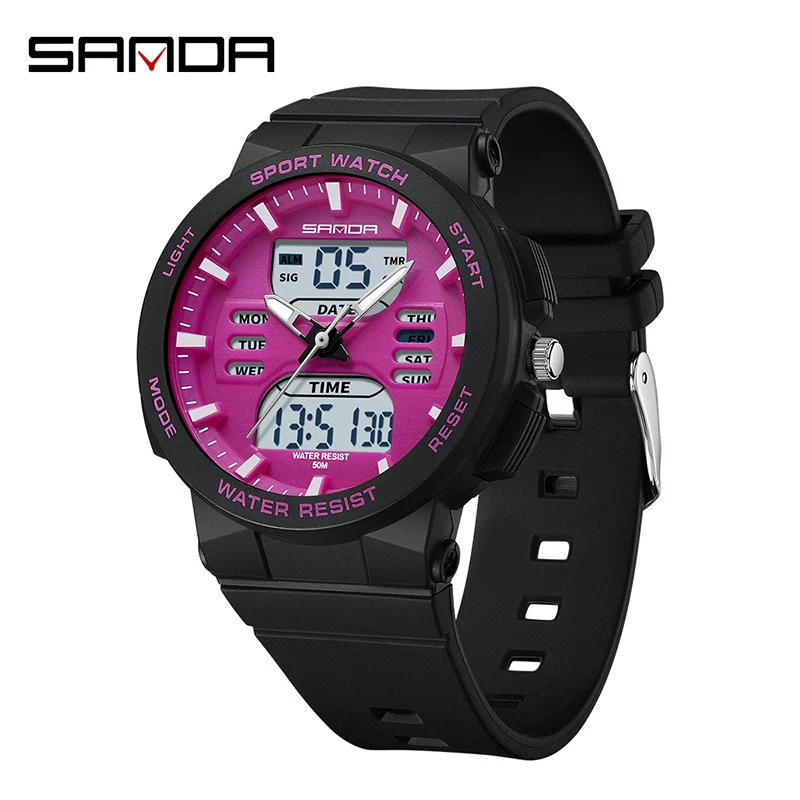 Couple Sports Watch Simple Dual Display Multifunction Luminous Waterproof Digital Watch With Abs Case Acrylic Mirror And Tpu Strap Round Dial - Image 7