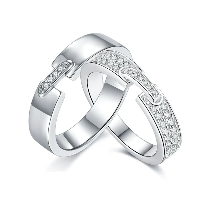 Couple Wedding Ring Silver Plated Synthetic Moissanite Round Star Pattern Simple Style