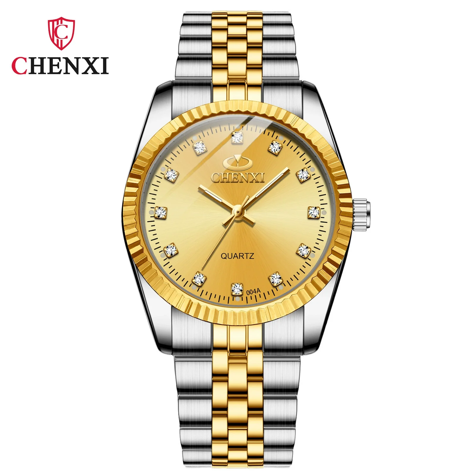 Couple's Business Style Quartz Watch With Rhinestones Alloy Case Stainless Steel Band And Round Dial - Image 3