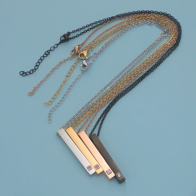 Couples Cuboid Stainless Steel Necklace With Geometric Pattern And Electroplating Treatment - Image 3