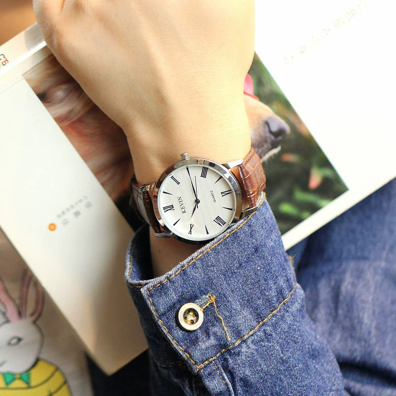 Couple's Genuine Leather And Alloy Watch Round Dial Pin Buckle Style - Image 5
