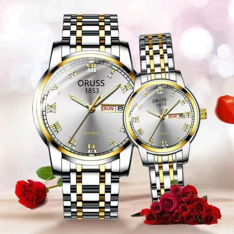 Couple's Leisure Quartz Watch With Alloy Case And Stainless Steel Strap