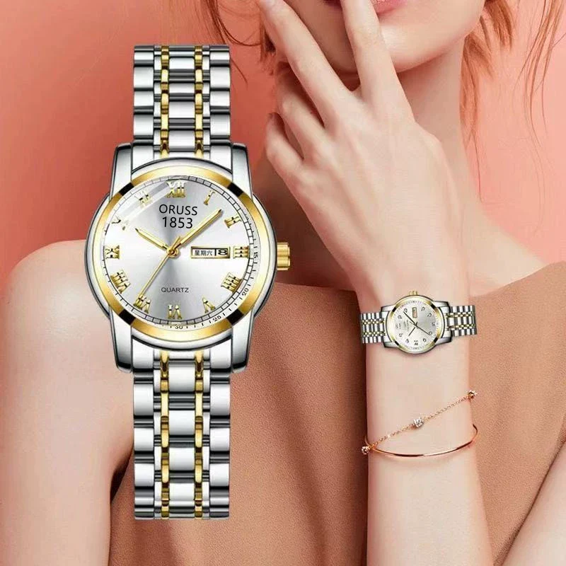 Couple's Leisure Quartz Watch With Alloy Case And Stainless Steel Strap - Image 3