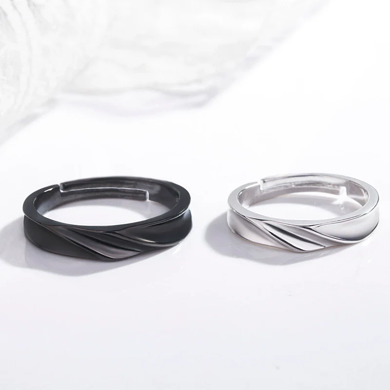 Couple's Ring S925 Sterling Silver Geometric Style Electroplated Jewelry - Image 4