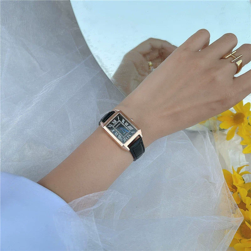 Couple's Square Alloy Case Ordinary Glass Mirror Casual Quartz Belt Pointer Watch - Image 11