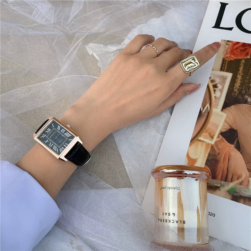 Couple's Square Alloy Case Ordinary Glass Mirror Casual Quartz Belt Pointer Watch - Image 6