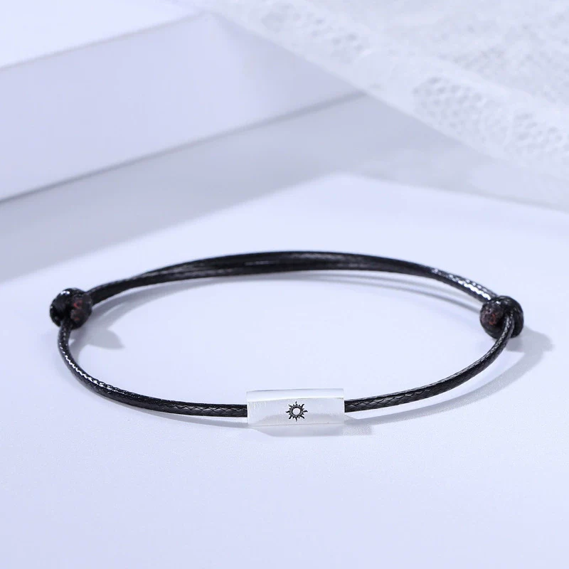 Couple's Sterling Silver 925 Hand Rope Bracelet With Geometric Sun Moon Pendant Electroplated - Image 4