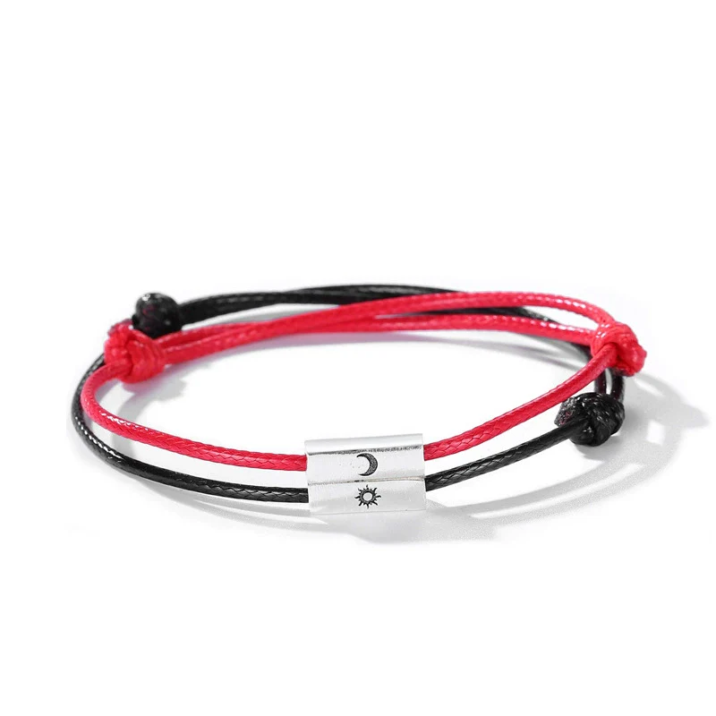 Couple's Sterling Silver 925 Hand Rope Bracelet With Geometric Sun Moon Pendant Electroplated - Image 5
