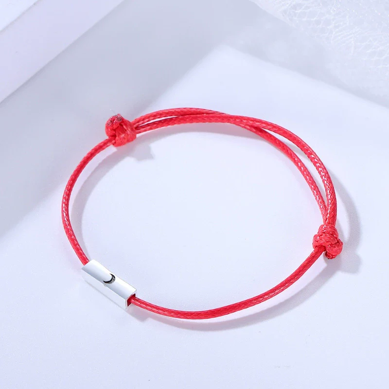 Couple's Sterling Silver 925 Hand Rope Bracelet With Geometric Sun Moon Pendant Electroplated - Image 6