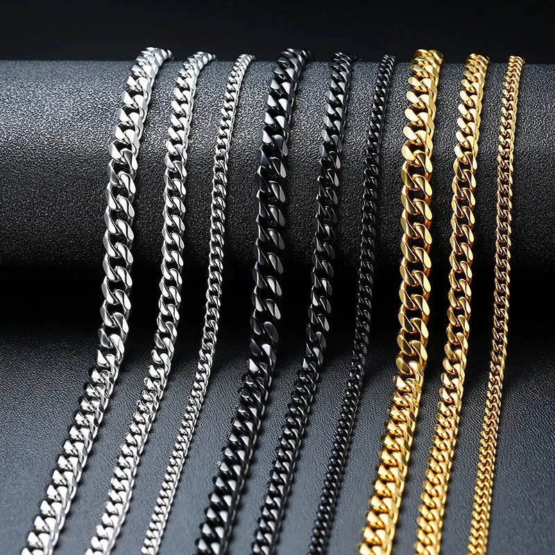 Cuban Chain Necklace Hip Hop Street Culture Wave Pattern Electroplated For Men And Women