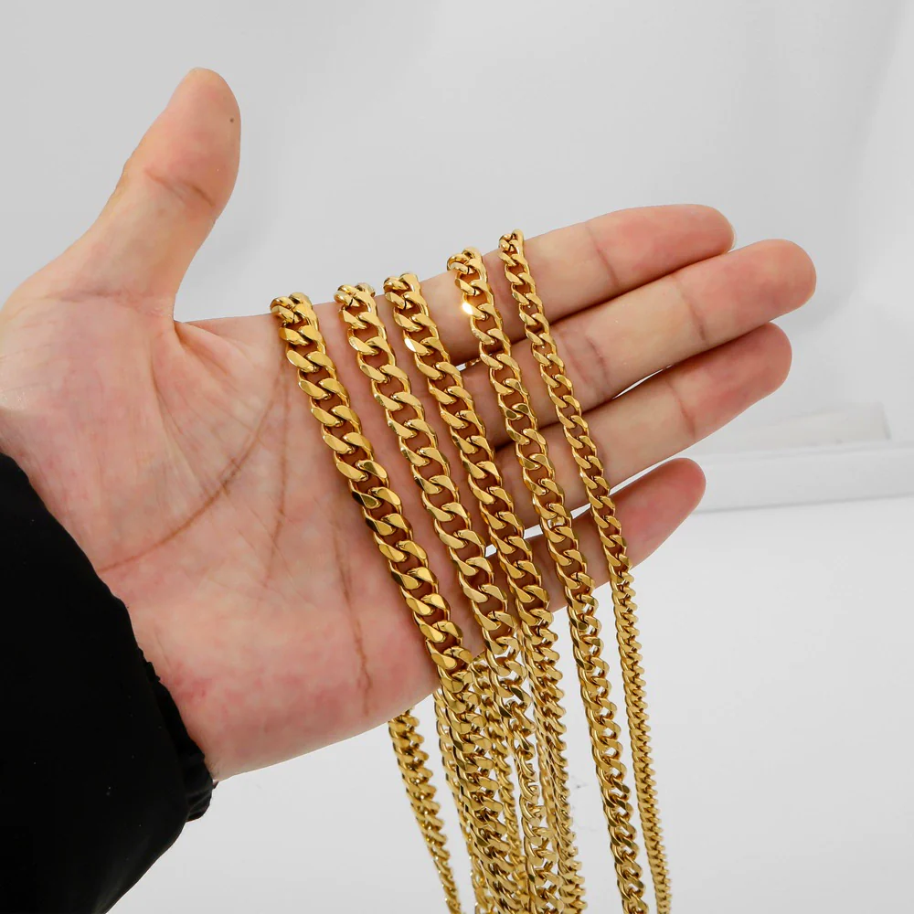 Cuban Chain Necklace Hip Hop Street Culture Wave Pattern Electroplated For Men And Women - Image 3