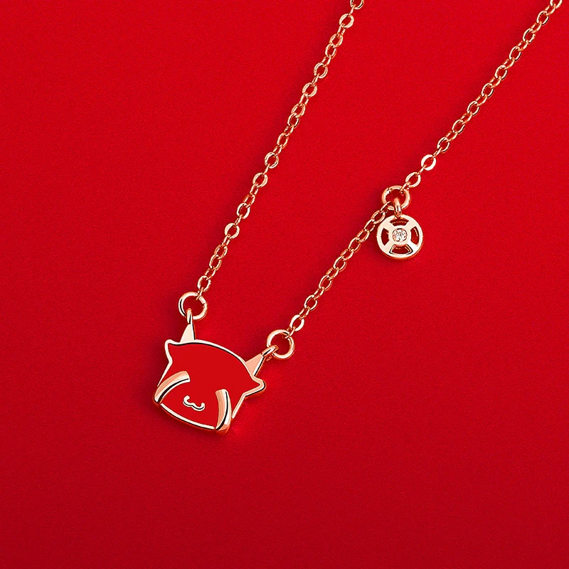 Cute Cow Zodiac Temperaturesensitive Colorchanging Pendant Women's S925 Sterling Silver Clavicle Necklace With Cross Chain And Electroplating Design