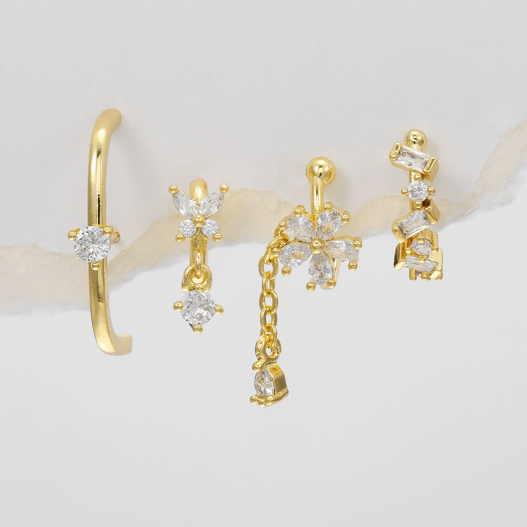 Cute Flower Zircon Earrings Copper Plated 18K Gold For Women Without Pierced Ears - Image 2