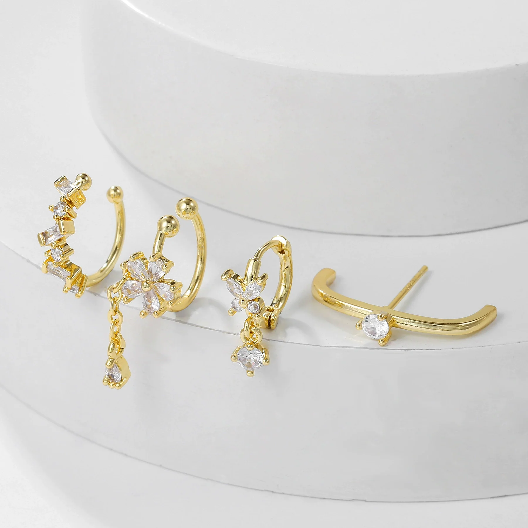 Cute Flower Zircon Earrings Copper Plated 18K Gold For Women Without Pierced Ears - Image 4