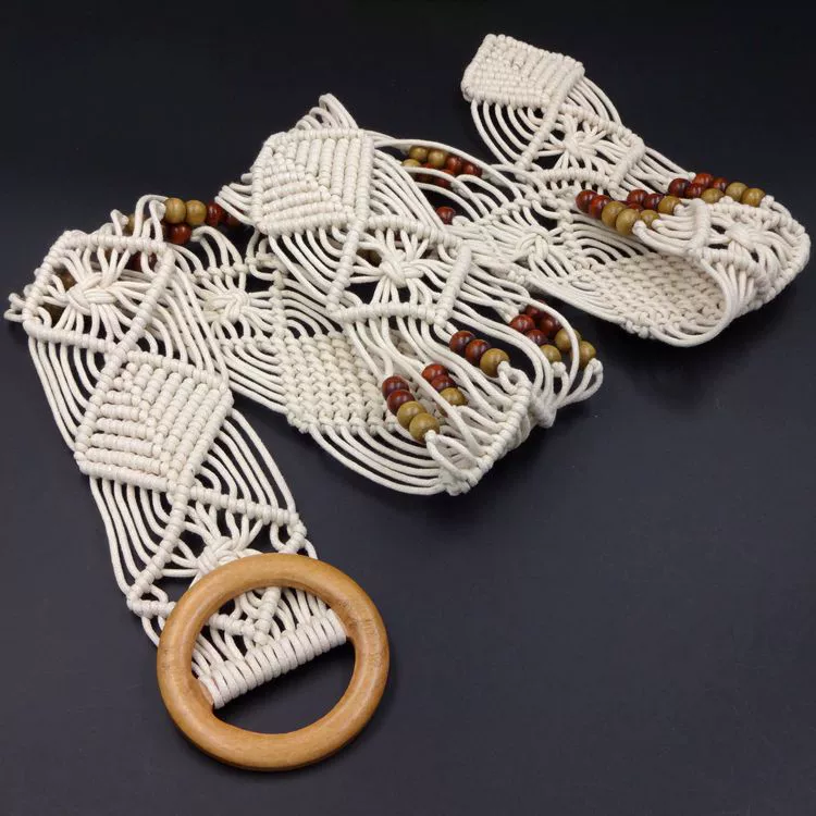 Decorative Belt Wax Rope Wooden Beads Hollow Hand Beaded Woven Clothing Accessories - Image 2