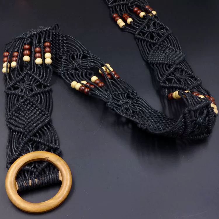 Decorative Belt Wax Rope Wooden Beads Hollow Hand Beaded Woven Clothing Accessories - Image 5