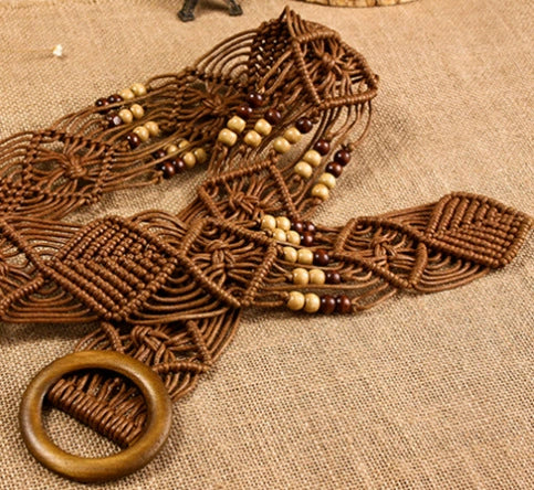 Decorative Belt Wax Rope Wooden Beads Hollow Hand Beaded Woven Clothing Accessories - Image 6