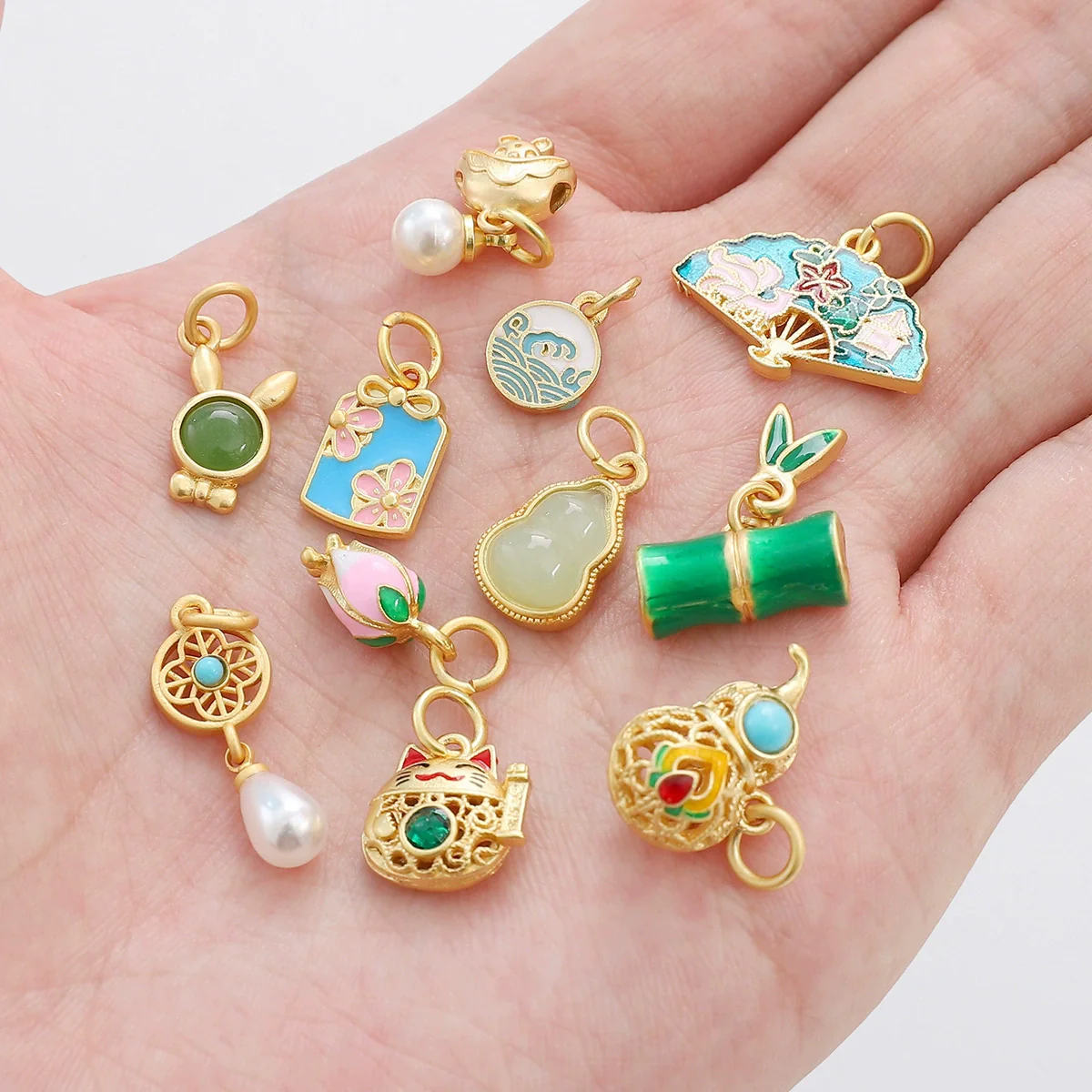 Diy Handmade Peanut Pendant Bracelet Necklace Loose Beads Accessories With Sand Gold Drop Oil Inlaid Glass Copper Material - Image 4
