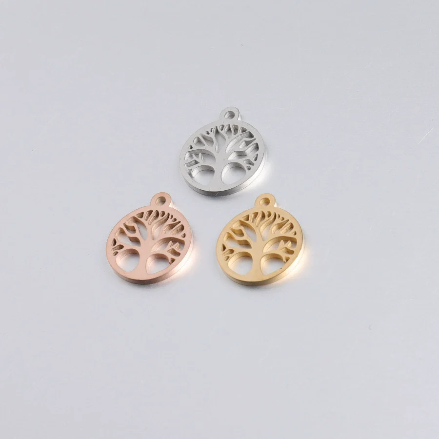 Diy Jewelry Accessories Round Hollow Life Tree Pendant Stainless Steel Mirror Polished