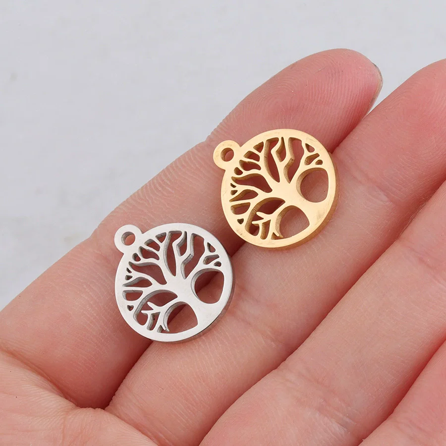 Diy Jewelry Accessories Round Hollow Life Tree Pendant Stainless Steel Mirror Polished - Image 3