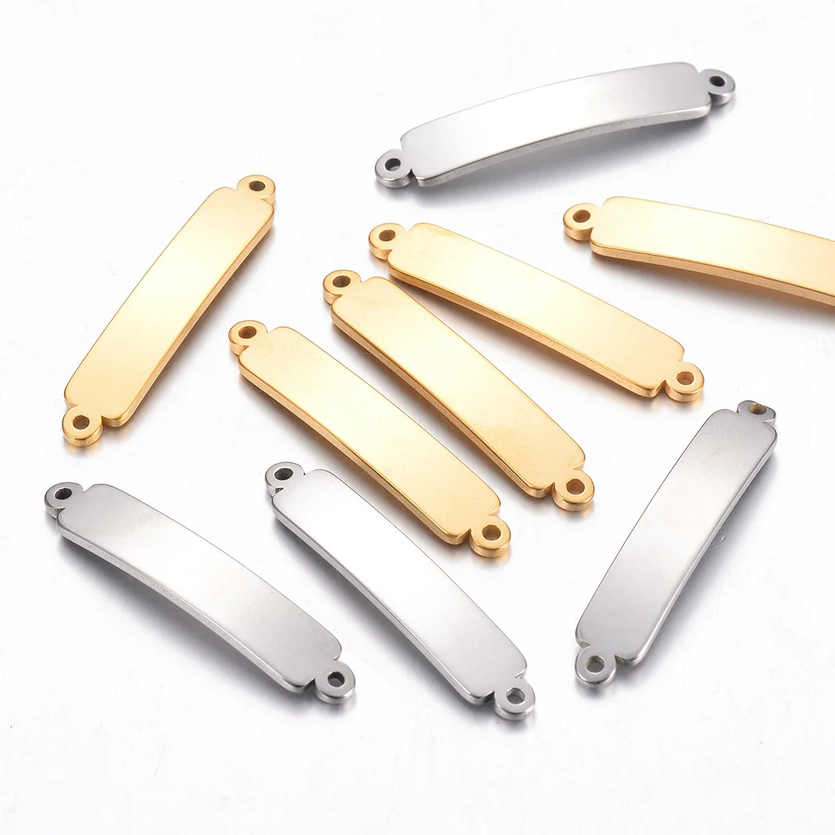 Diy Jewelry Accessories Stainless Steel Rectangular Double Hole Curved Long Bracelet Connector Pendant With Electroplating - Image 2